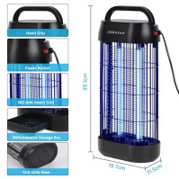 Elektrická lampa na komáry, EUQQZU 18W 1800V UV zabiják hmyzu s časovačem na dálkové ovládání, 80 m² IPX4 lampa na komáry, repel